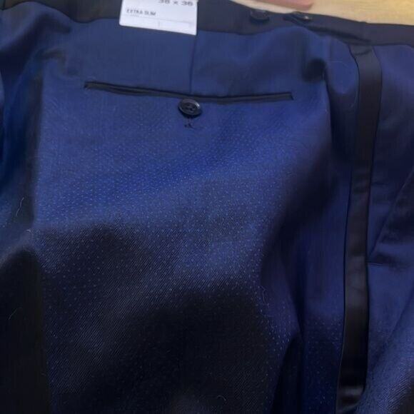 new 38x36 dress pant Extra Slim Navy Dobby Wool Blend Tuxedo Pant Satin Navy Tux - Picture 7 of 7
